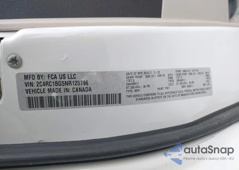 2022 Chrysler Pacifica Touring L z USA, uszkodzony, nr VIN 2C4RC1BG5NR125796